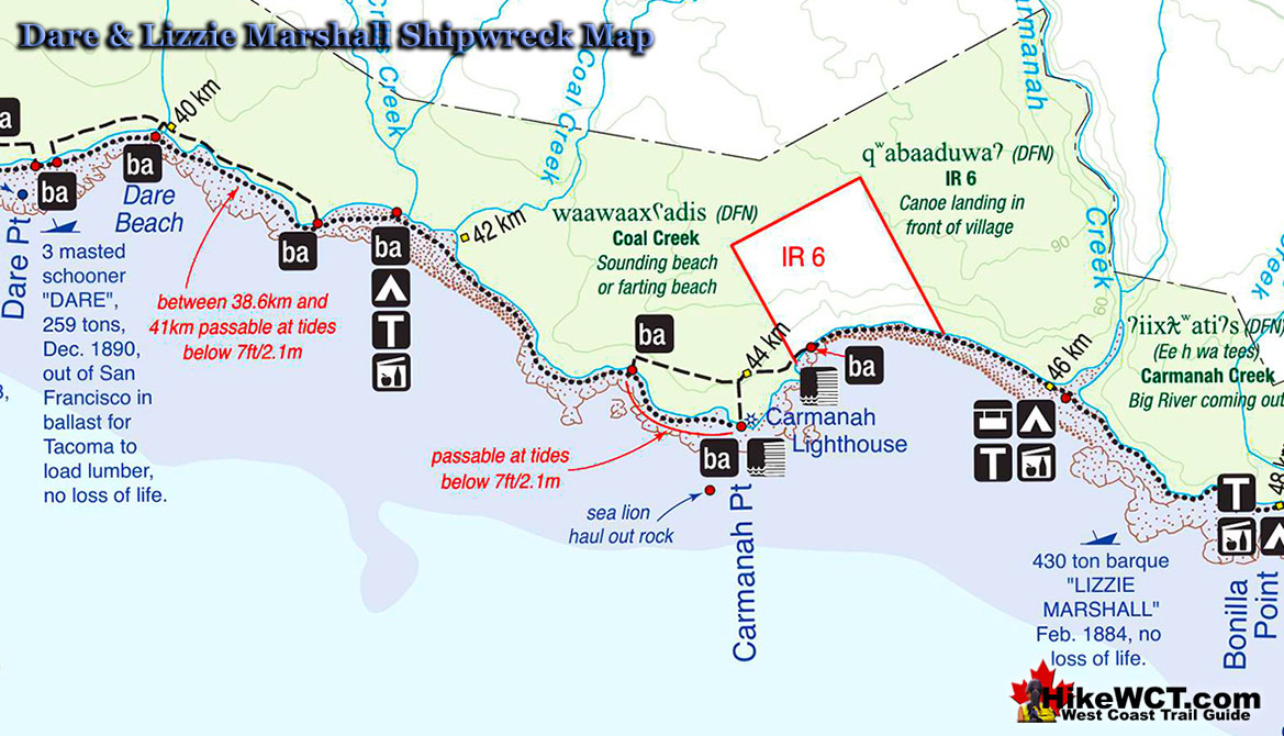 Dare Shipwreck Map West Coast Trail