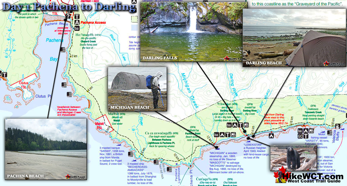 Pachena to Darling Map Day 1