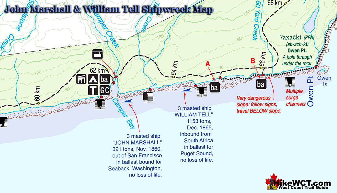 John Marshall Shipwreck Map West Coast Trail