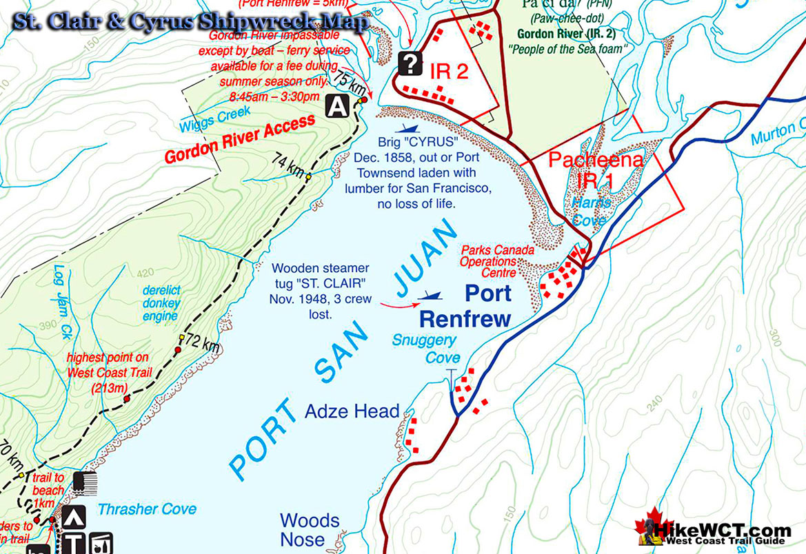St Clair and Cyrus Shipwrecks Map