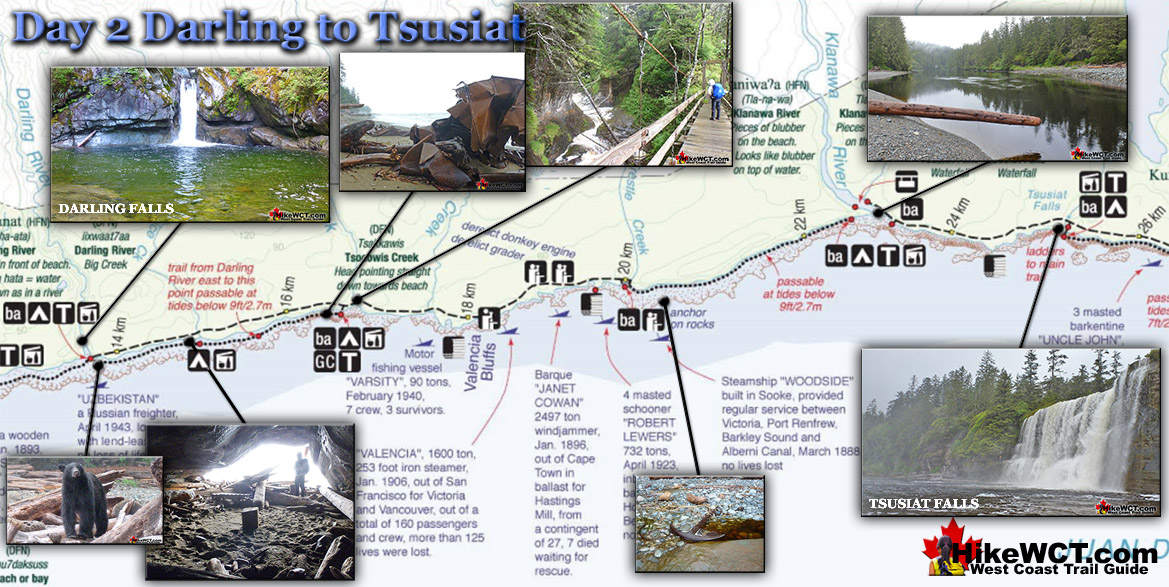 Day 2 Map Darling to Tsusiat - West Coast Trail
