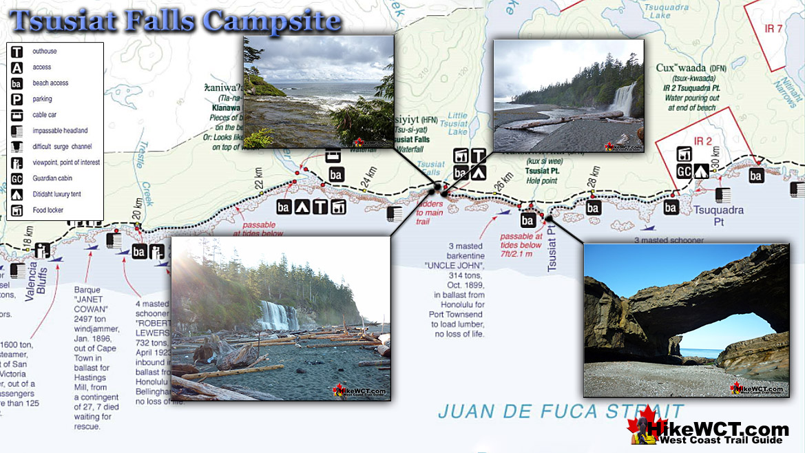 Tsusiat Falls Campsite Map - West Coast Trail