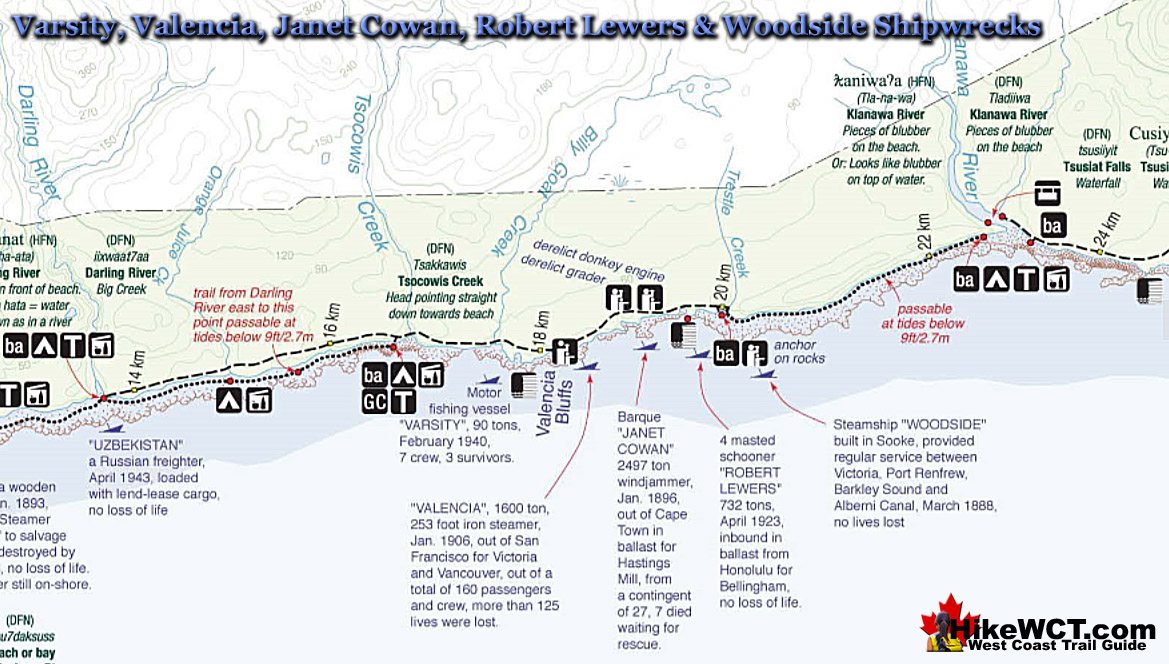 Varsity to Woodside Shipwrecks Map